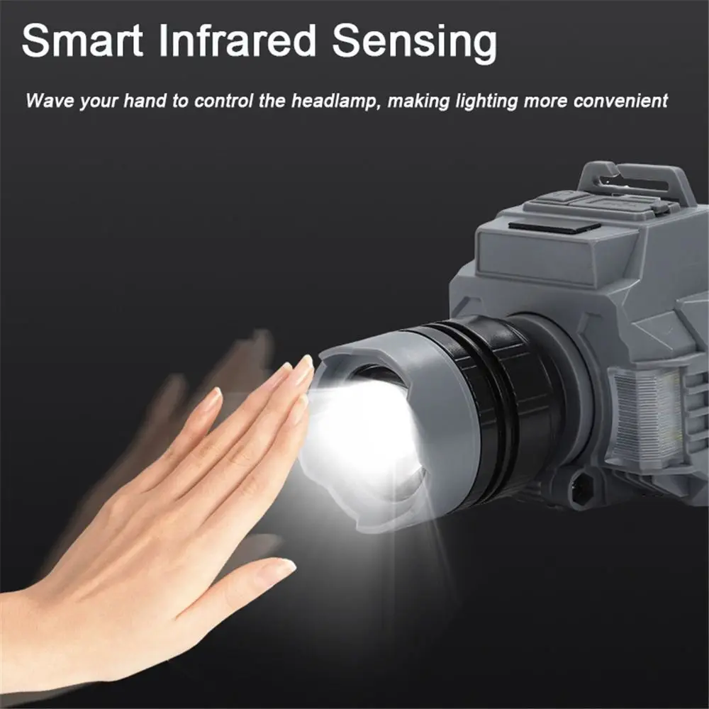 Multifunctional LED Headlight Infrared Sensing Rechargeable Zoom HeadLamp Waterproof Strong Light Flashlight