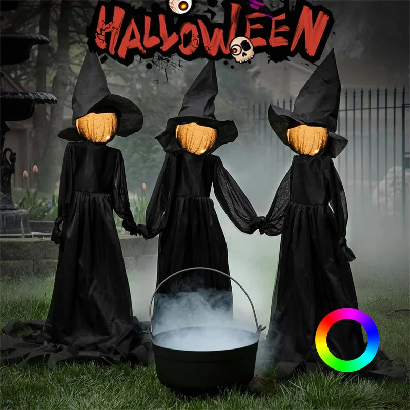 Sensor-Activated Witch Figurine with Flashing LED Eyes Terrifying Sounds Handheld Horror Prop for Haunted House Ghost Party Yard