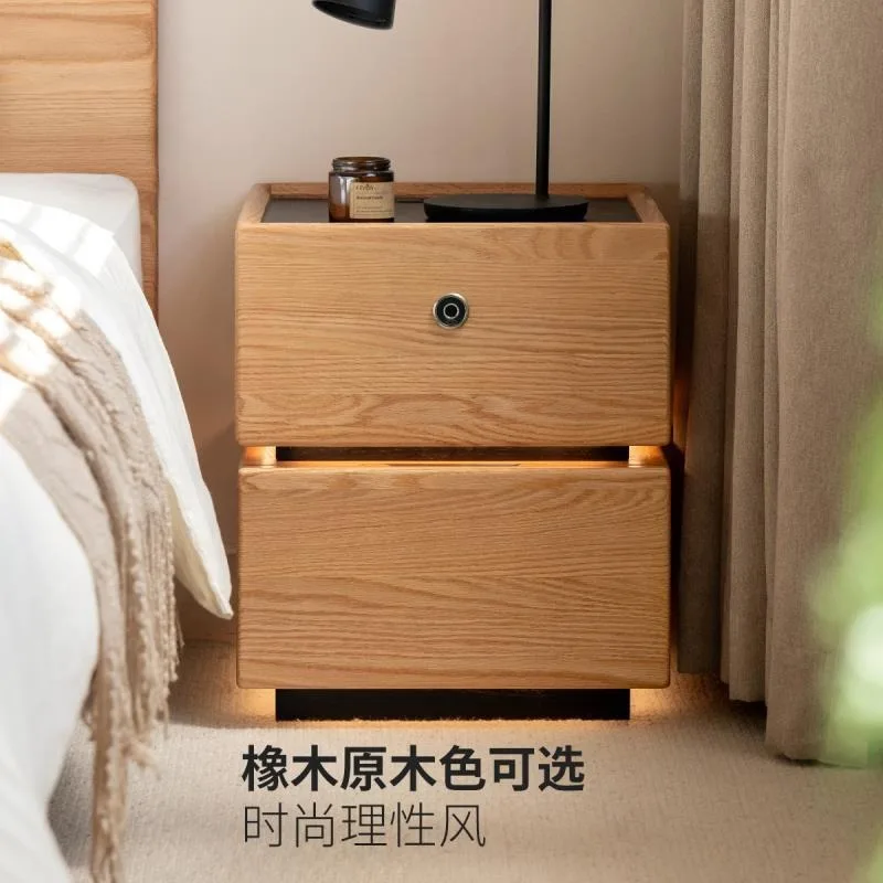 

Solid wood bedside table, smart bedside table with lock, light luxury walnut small cabinet, locker with socket.