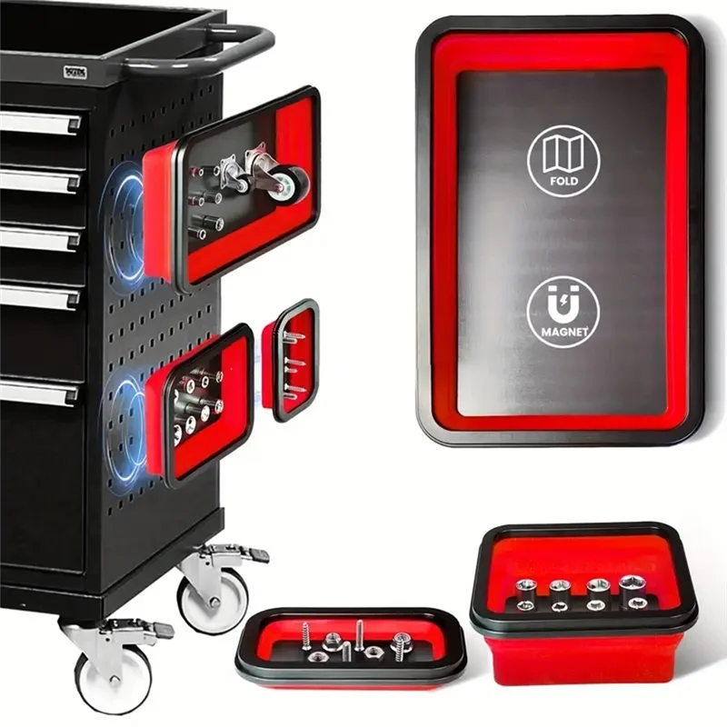 AB66-접이식 나사 그릇 배관공 목수를위한 3Pcs 실리콘 마그네틱 부품 트레이 도구 보관함