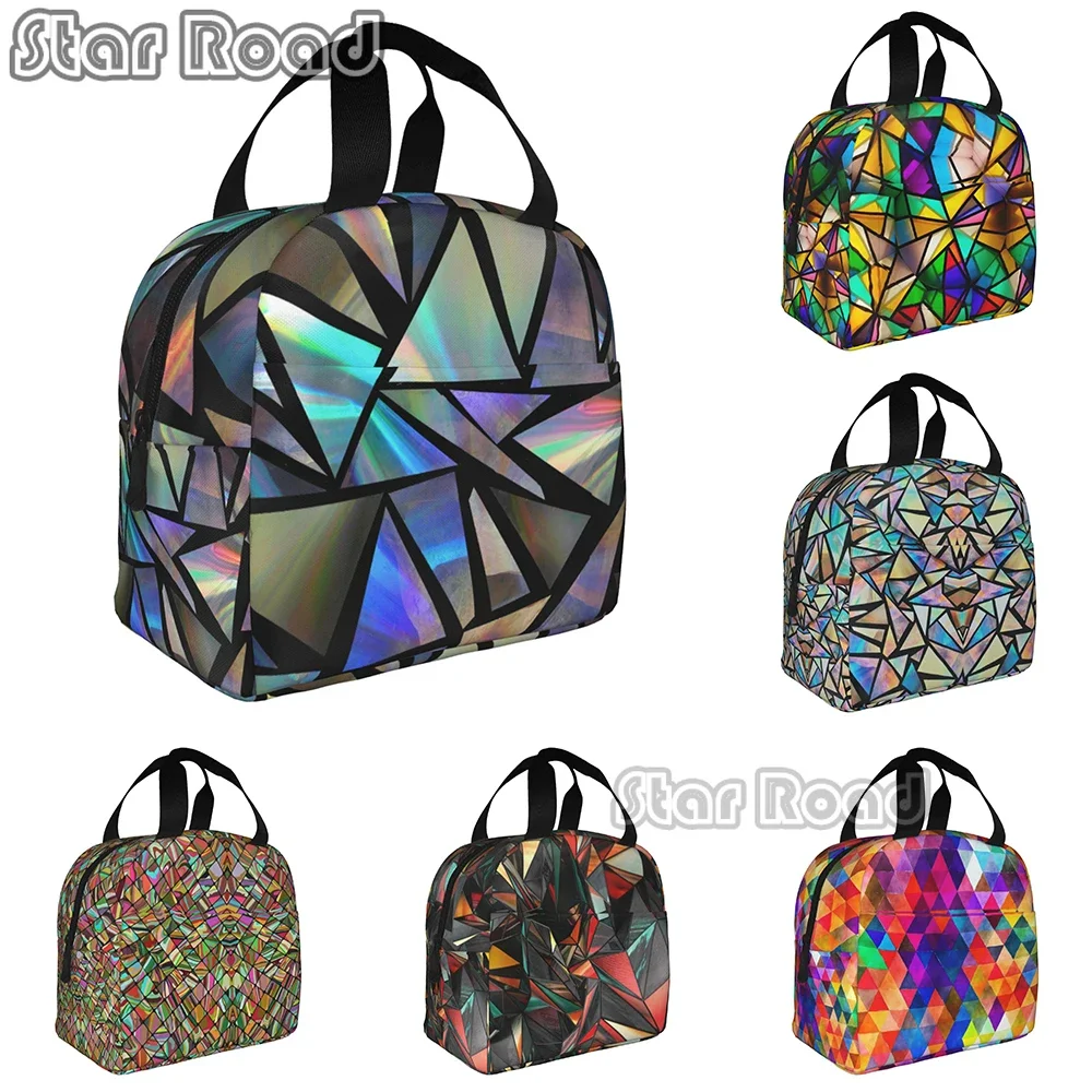 

Lines Green Iridescent Holographic Triangles on Black Abstract Futuristic Pattern Blue Crystal Glam Insulated Lunch Bento Bag