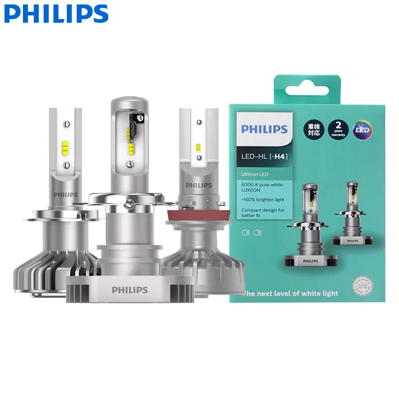 Philips-faro LED blanco frío 6000K, luz antiniebla para coche, diseño compacto, H1, H4, H7, H8, H11, H16, HB3, HB4, Ultinon, 160%