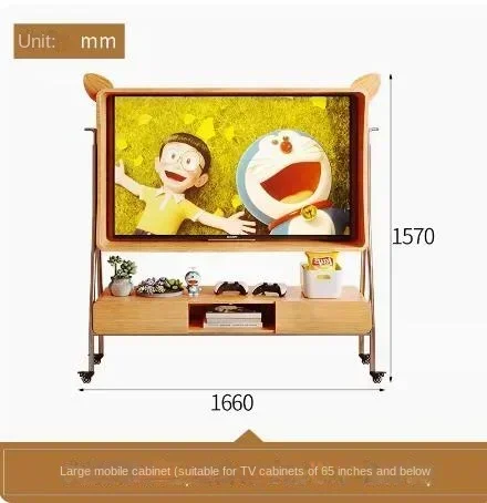 Movable Solid Wood TV Cabinet Household Cat Ears Living Room Bedroom Balcony Dining Room Floor TV Rack Trolley Wi