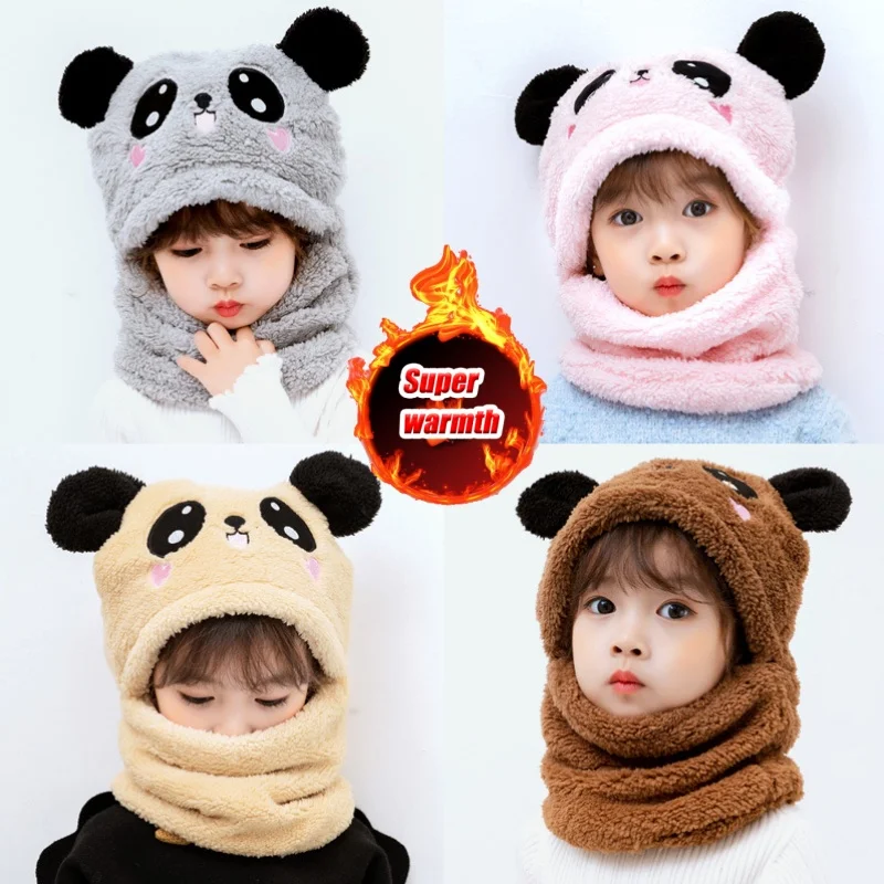قبعة شتوية للأطفال قبعة دافئة مبطنة بالصوف مع آذان الدب للأولاد والبنات غطاء أذن مريح للموسم البارد