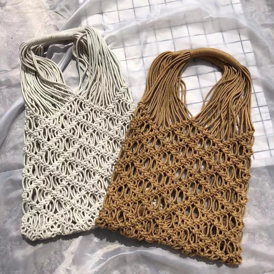 

Summer Woven Bag for Women Handbags Handmade Knitted Beach Boho Shoulder Bag Large Tote Bag Hollow Out Bali Travel Shopping Bags