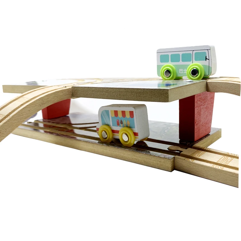 Wooden Train Track Blocks Bulk Accessories Transit Hub Double T-Rail Station Compatible with Solid Wood Train Track Boys Toys S2