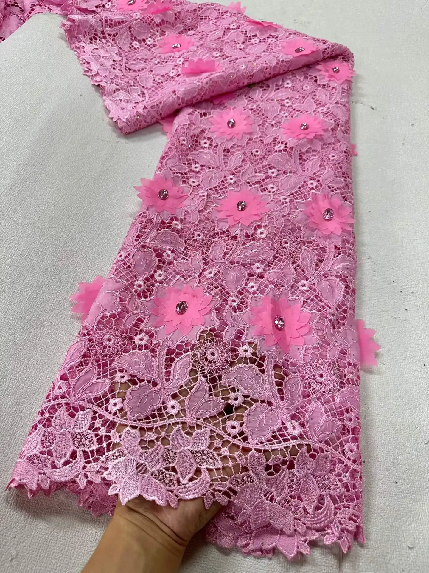 3D Embroidered Guipure Cupion Lace Skin Friendly Cord Fabric Middle East Wedding Formal Mermaid Lady Gown with Appliques 3350