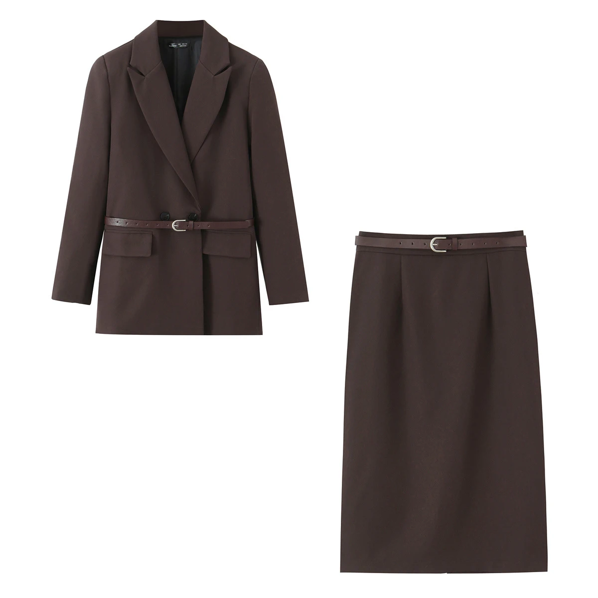 

New women's clothing simple fashionable loose and casual temperament suit jacket waist belt hip bag skirt set
