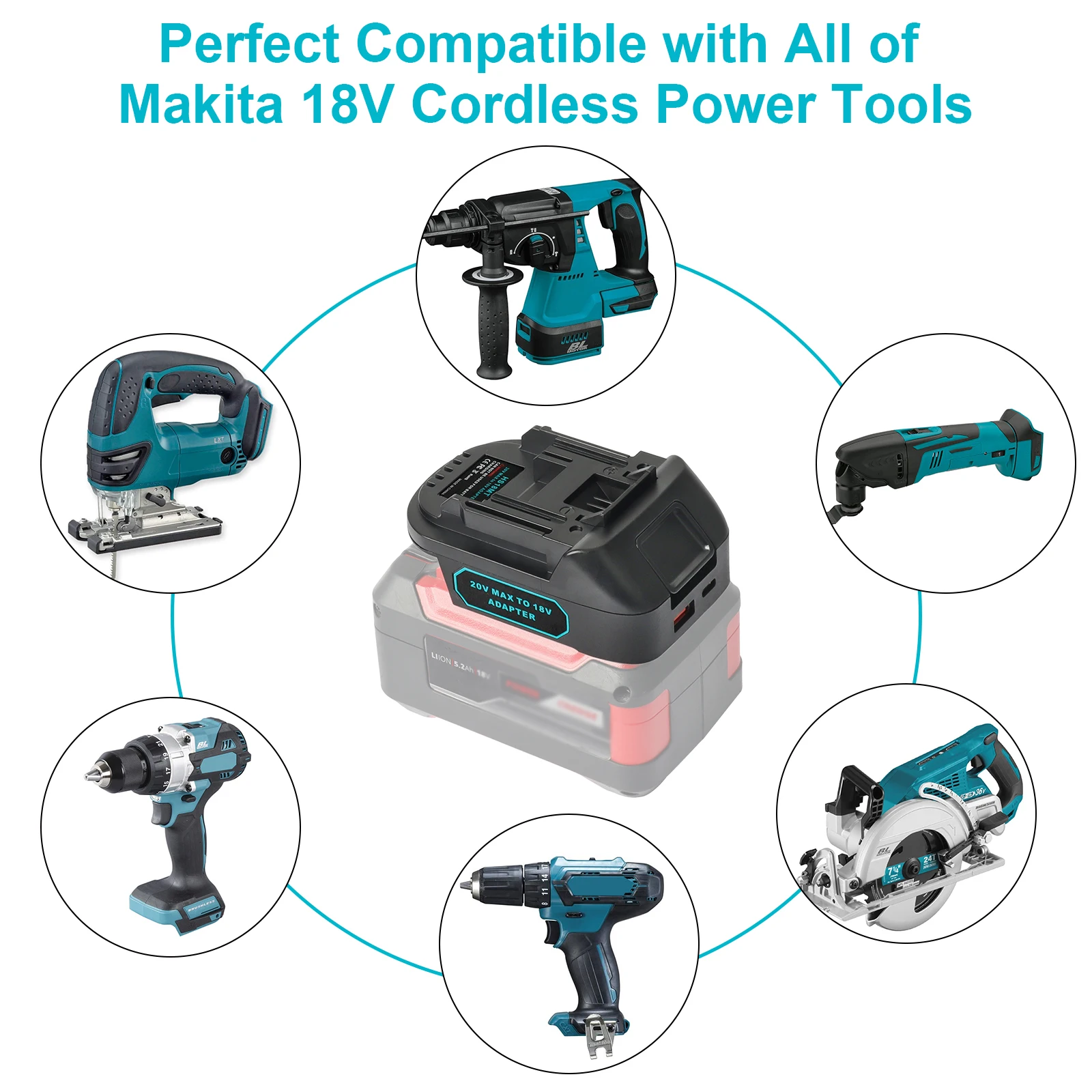 Adaptor for EINHELL 18V for XChang ozito battery  for makita 18V LXT tool use ,replace BL1840 BL1850 -PD22.5W QC 3.0  included