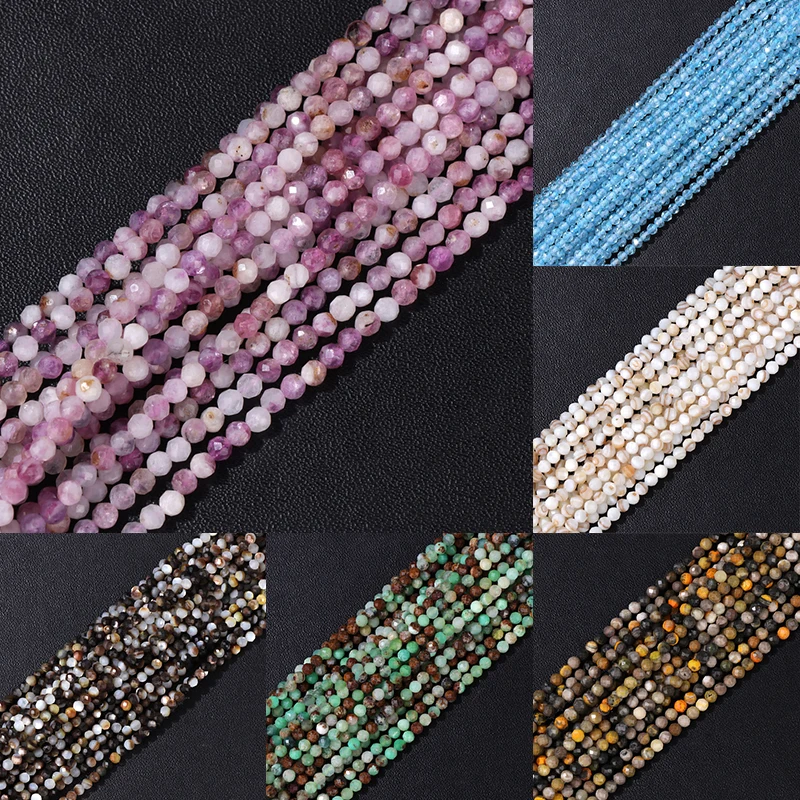 2/3/4mm Natural Stone Faceted Gem Beads Purple Diopside Shell Jades Beads for Jewelry Making Necklace DIY  Bracelet Earrings