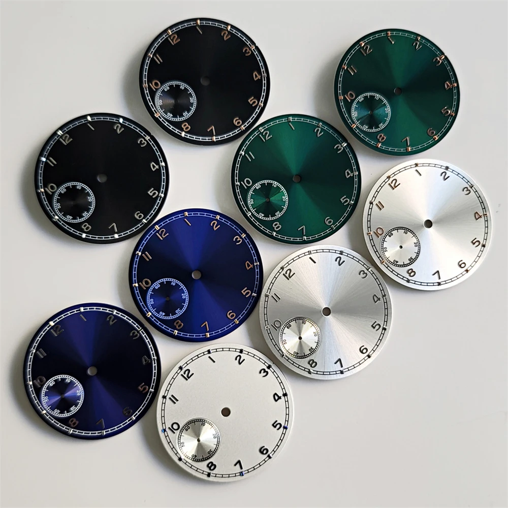 Silver/Blue/Black/Green 37mm Watch Dial for ETA 6497 Movement Watch Face Accessories 9 O'clock Position for ST3600 Movement Dial