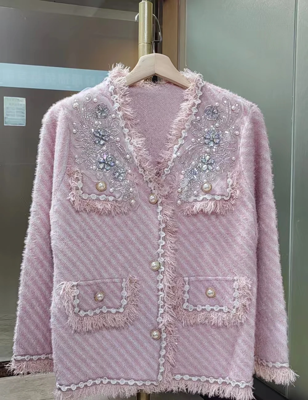 Cappotto cardigan in pelliccia sintetica con diamanti in cristallo stile lusso per donna Giacca lavorata a maglia con maglione caldo autunno inverno