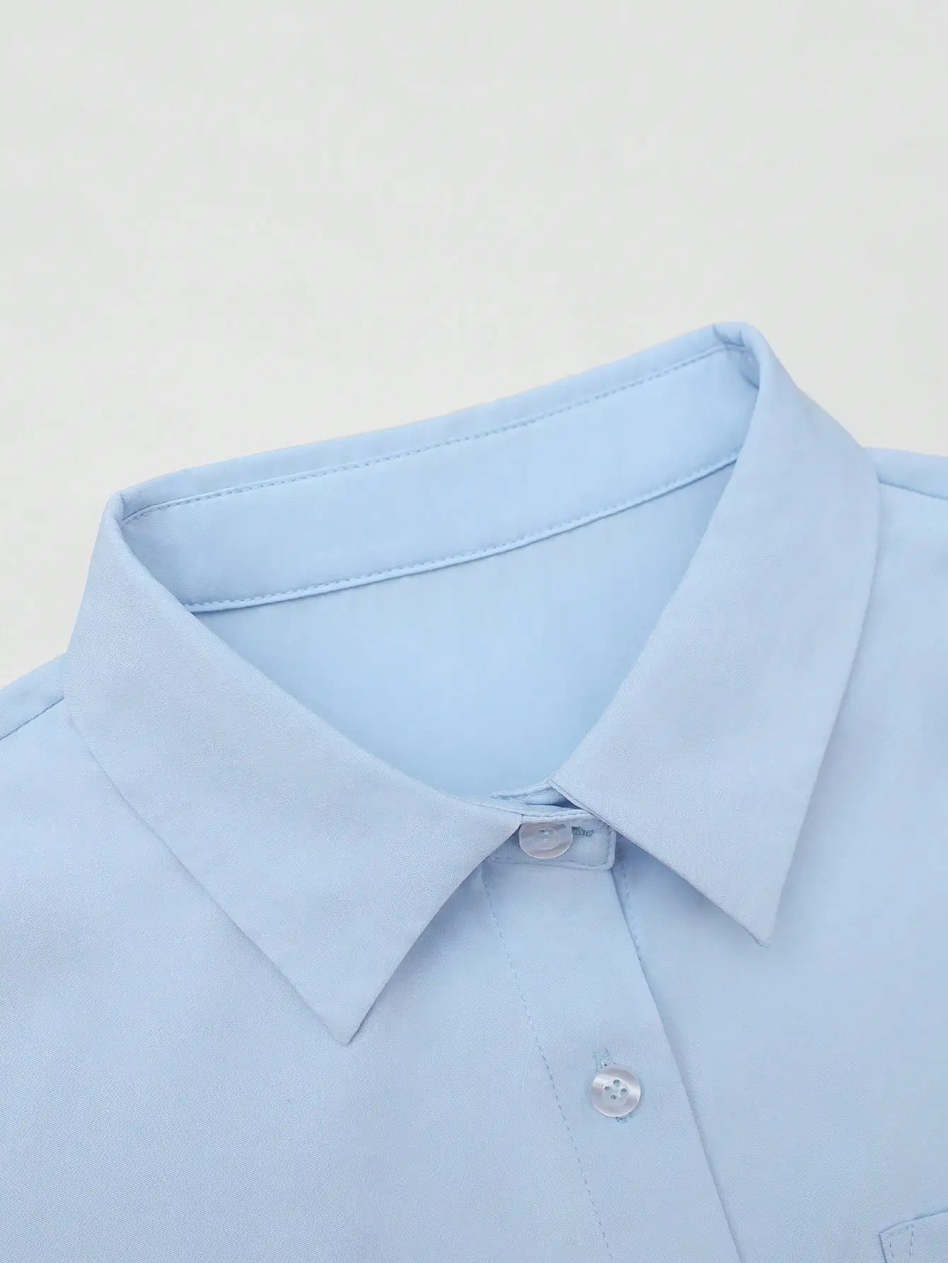 

Solid Color Front Button Long Sleeve Pocket Casual Shirt For Women