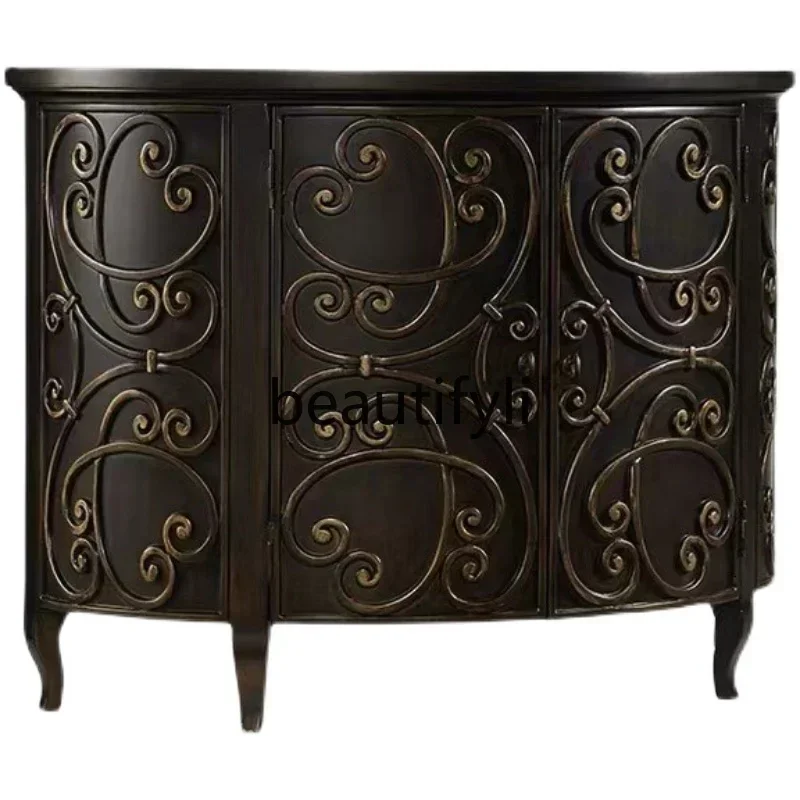 Q181  American antique solid wood semicircular entrance metal engraved two-door decorative cabinet customization