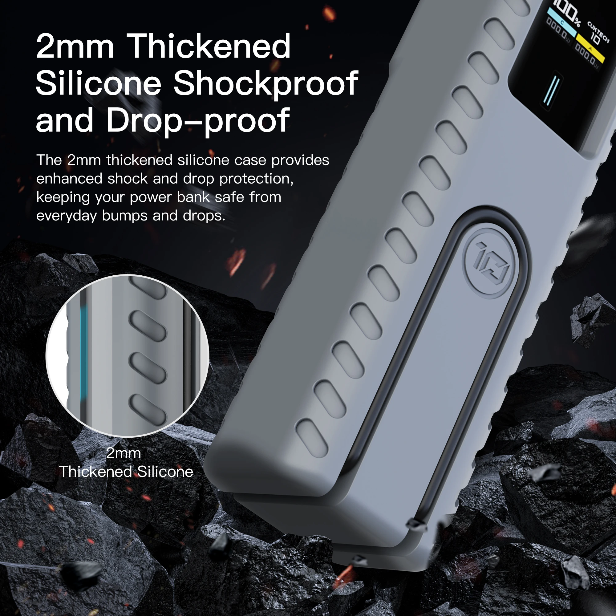 حافظة سيليكون من سيكاي لبنك الطاقة CUKTECH 10 ، تخزين الكابل ، غطاء واقي للسفر ، مقاوم للصدمات ، مانع للانزلاق ، غلاف واقي