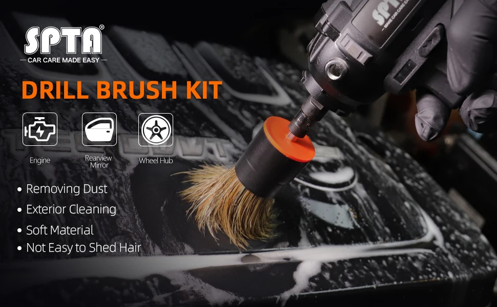 SPTA 5PCS Mix Bristle Detail Brush Attachment Set Power Scrubber Cleaning Kit for Cordless Drill