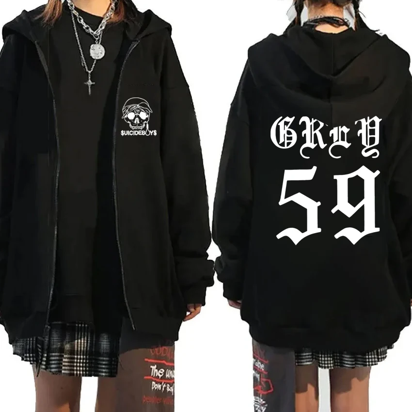 Rock band Suicideboys Grey 59 skull Graphics Zipper Hoodie coat Men Women vintage streetwear Unisex Fleece Jacket Sweatshirt