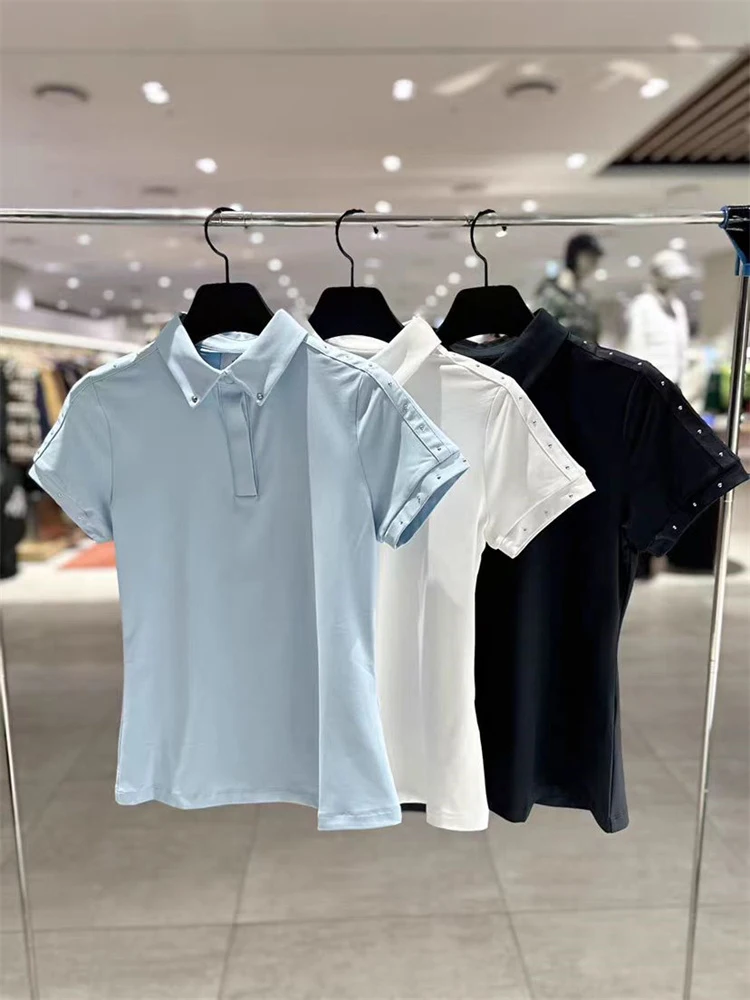 

Casual Golf ort Sve T-irt Women's Top Slim Fit Pure Color Turn-down Collar Spring Summer New Sle Korean Version