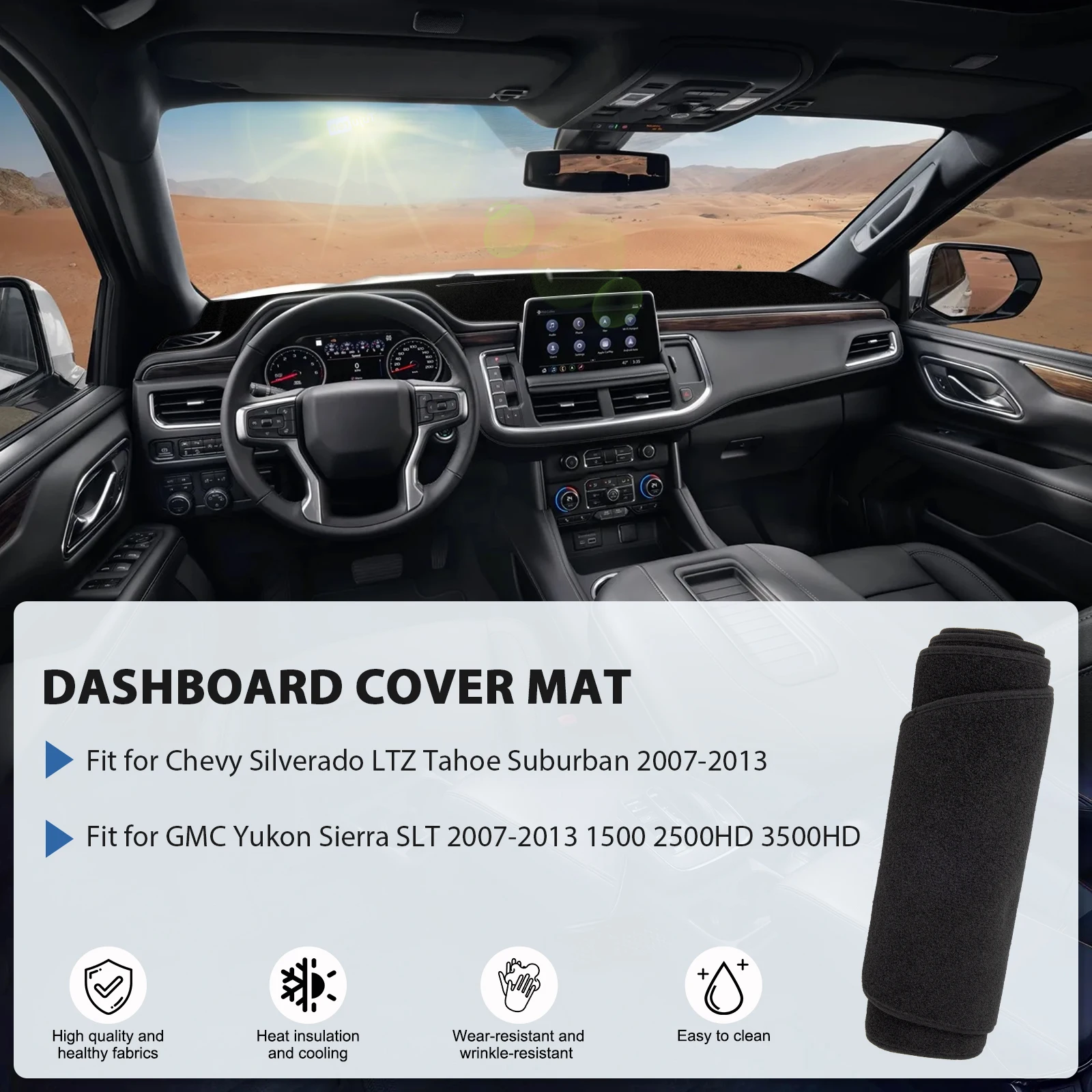 Car Dashboard Cover Mat for GMC Yukon Sierra Chevy Suburban Tahoe Silverado LTZ Polyester High-Quality Sunshade Mat