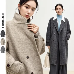 SENTUBILA Long Woolen Coats For Women Outerwear 2025 Winter Luxury Warm Straight Double Breasted High Quality Overcoat W44O56042
