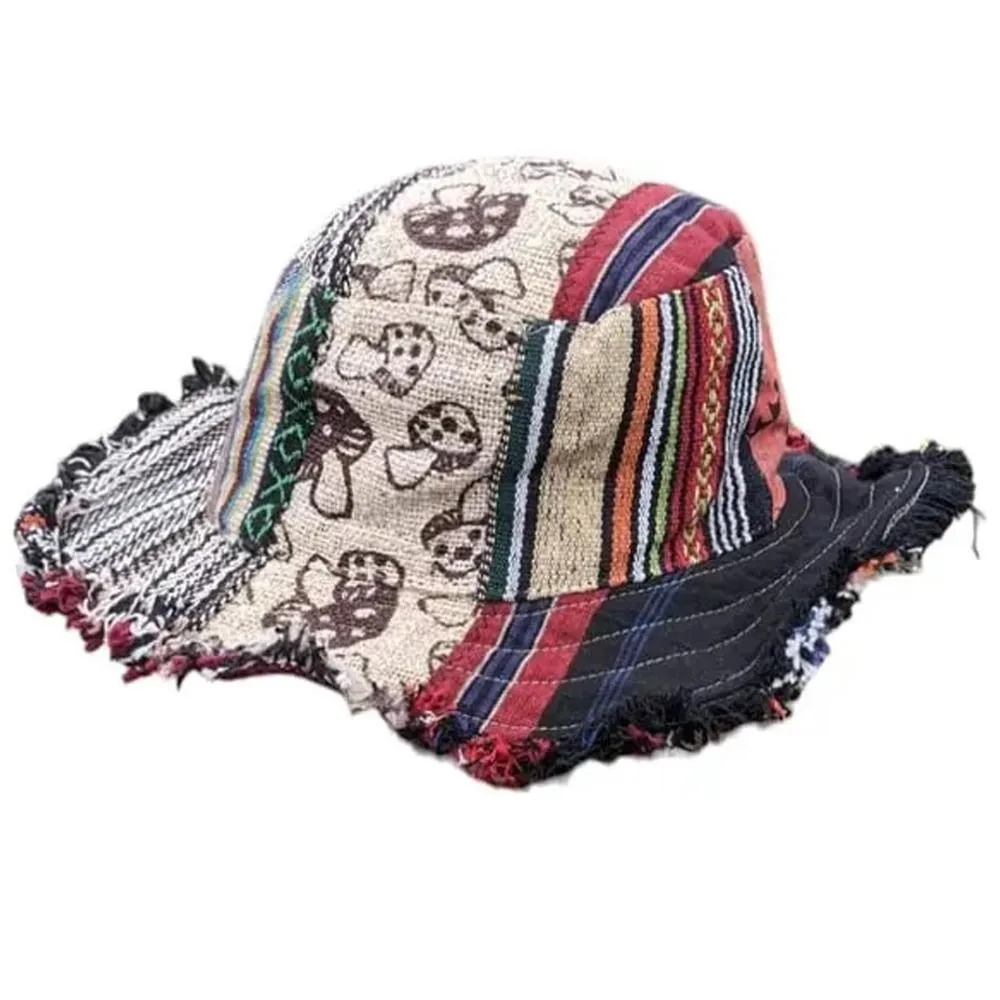 

Лоскутная разноцветная шляпа из конопли с грибами Панама с карманами Лоскутные шляпы Широкополая соломенная кепка в стиле хиппи с грибами