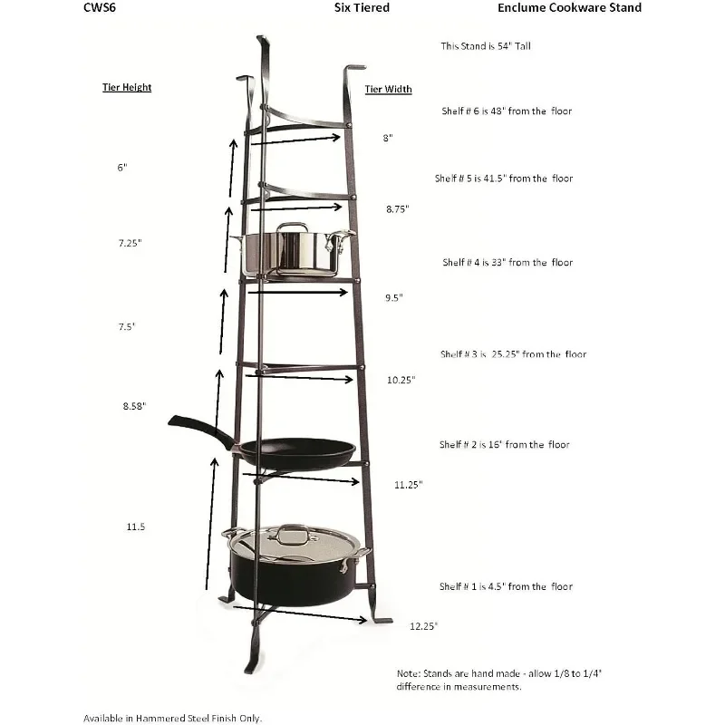 Enclume-8-Tier Suporte De Panelas, Free Standing Pot Rack, Aço Martelado, Racks De Panelas Desmontadas
