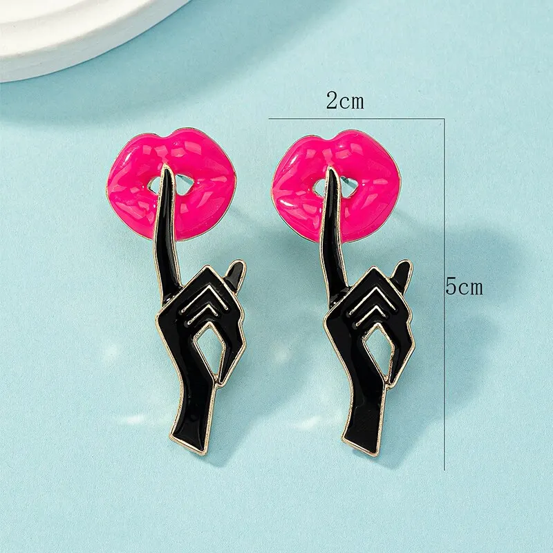 Sex Red Lip Epoxy Pendant Ear Stud Punk Style Rose Red Black Earrings Stylish Copper Alloy Female Statement Party Jewelry