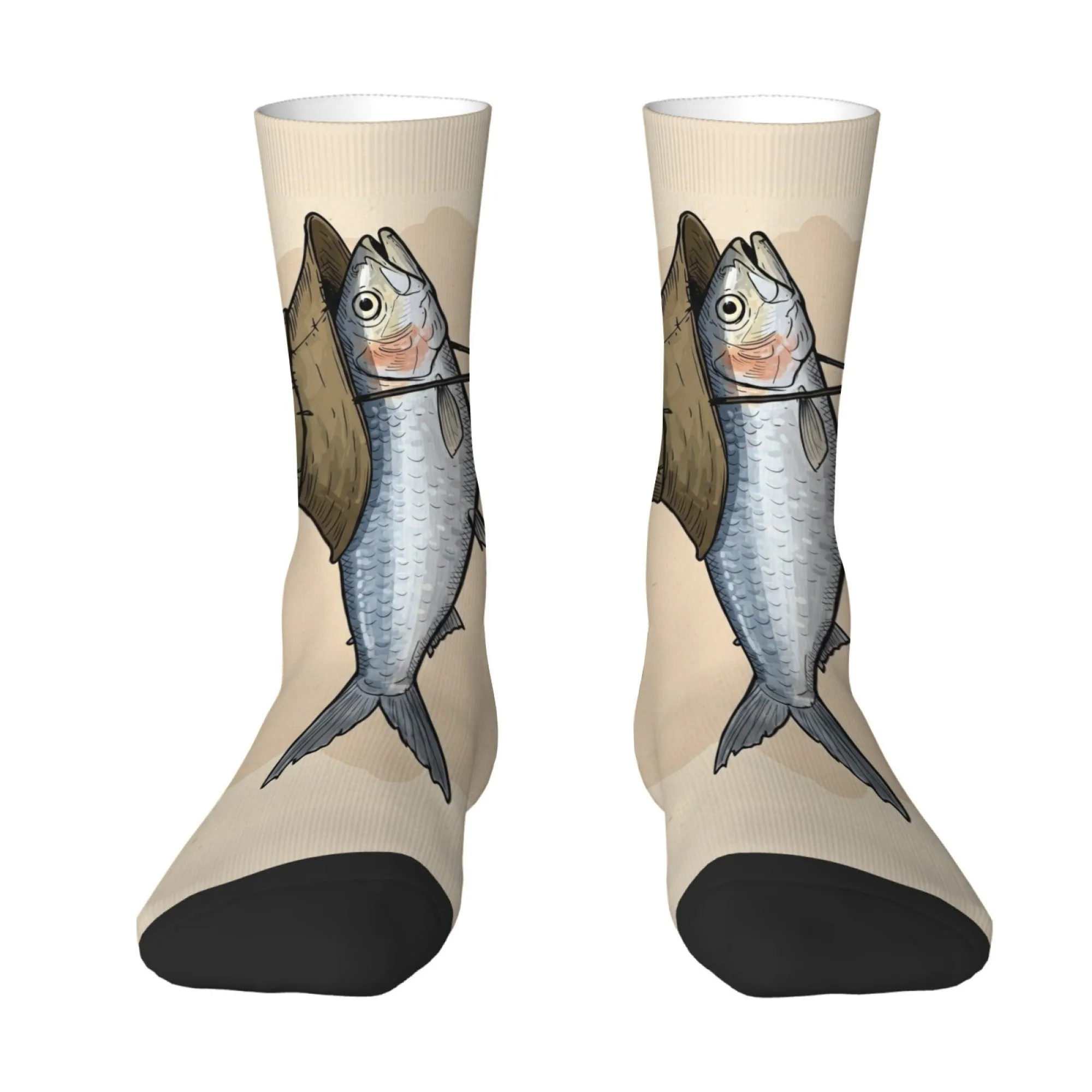 Fisherman's Hat Salted Fish Art Socks Non-slip Elastic Breathable Men's Socks Travel Casual Hiking Retro Trendy Streetwear Socks