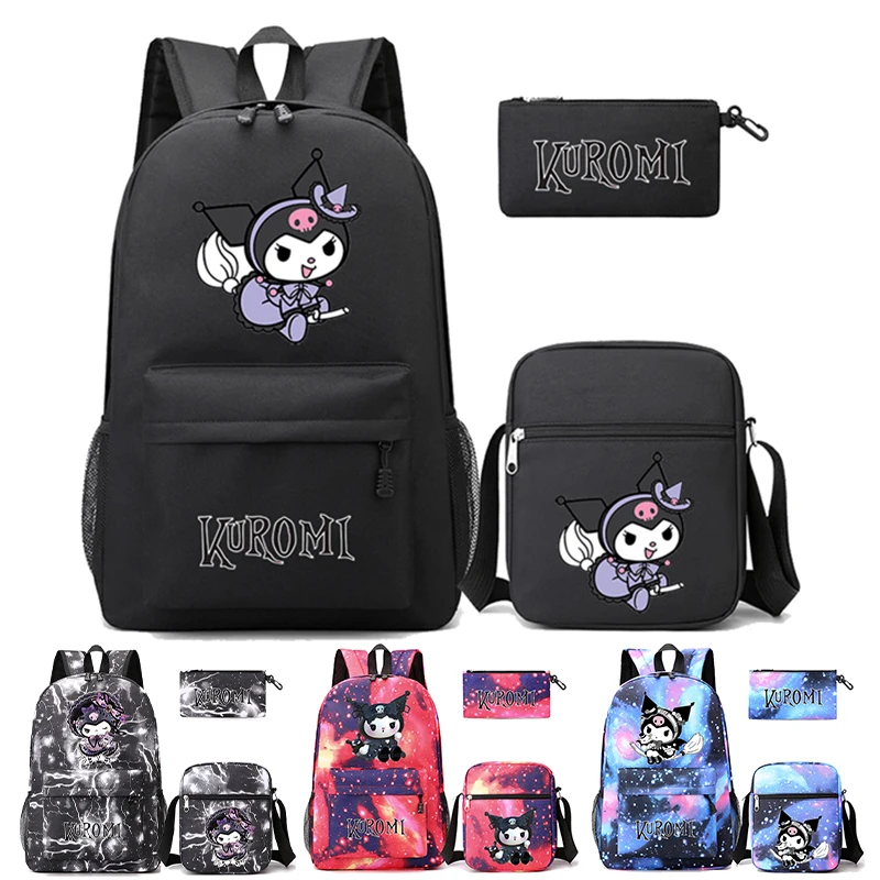 

3Pcs/set Sanrio Kuromi Backpack Teen Student Schoolbag Boy Girl Rucksack Cartoon Travel Bag Shoulder Bag Anime Canvas Mochilas