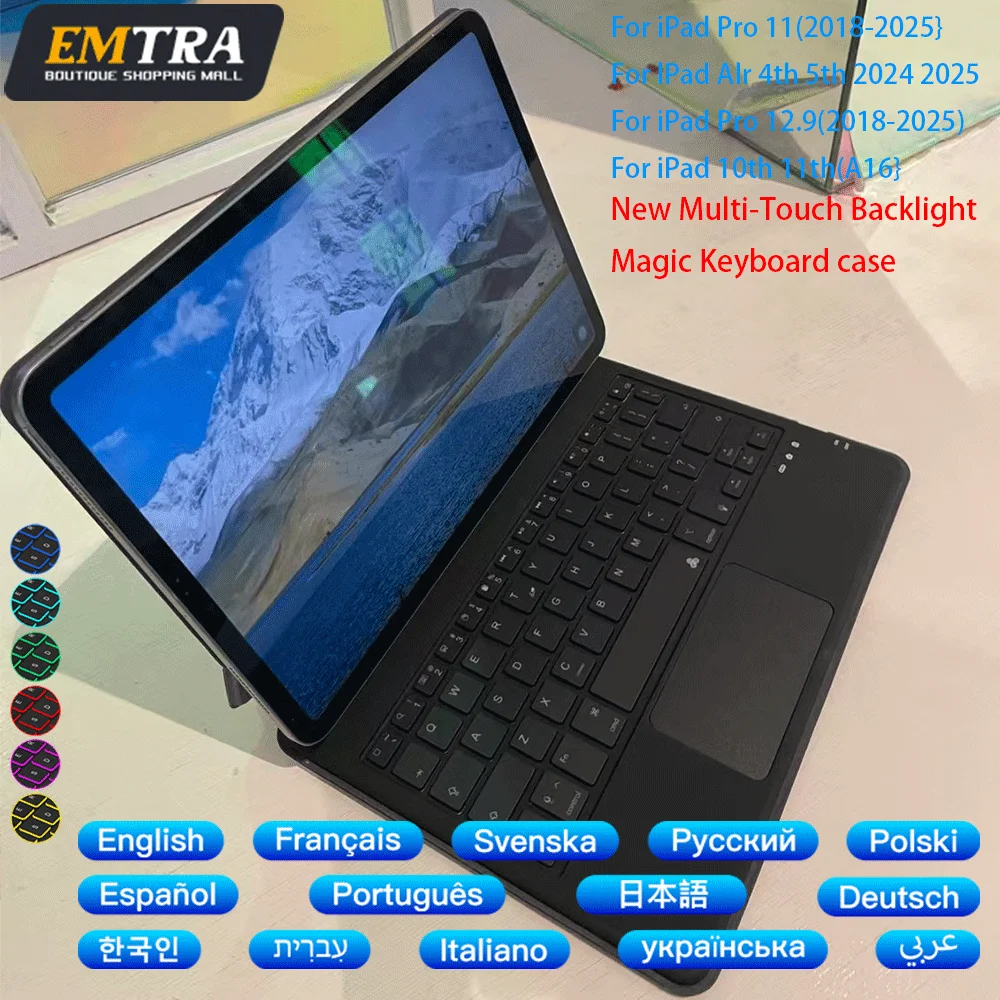 

Magic Keyboard Bluetooth Wireless for iPad Por 11 10th 2020 11th 2025 13 12.9 11 10.9 inch Air 4 Air 5 Backlit Keys Smart Case