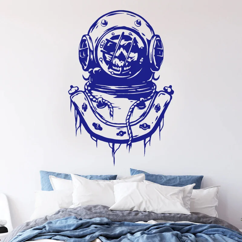 Vintage Diving Diver Helmet Skull For Sailor Stickers Vinyl Nautical Home Decor Boys Room Kids Bedroom Decals Mural A189