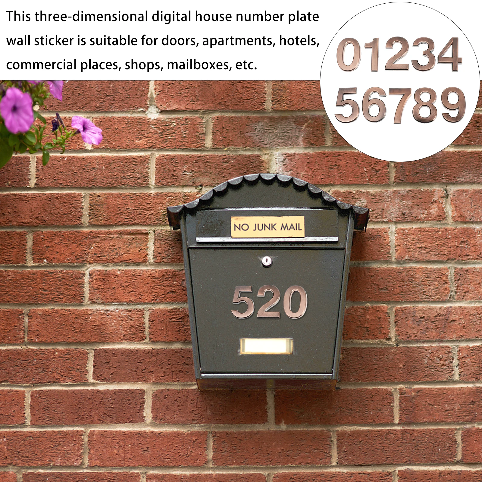 

10pcs 0-9 Sticker Mailbox Door Sign 3D Waterproof Address Label Decal For Home Hotel Apartment