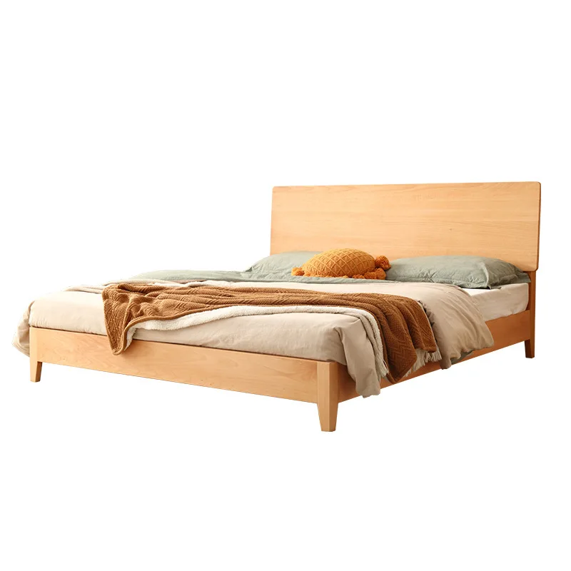 

Nordic, log style, solid wood, bedroom, double bed, veneer