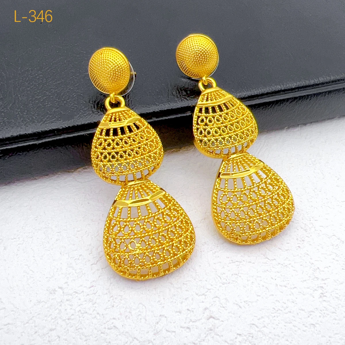 African 24K Gold Plated Necklace Earrings Jewelry Set For Women Droplet Dubai Indian Nigeria Bridal Wedding Party Gift Jewellery