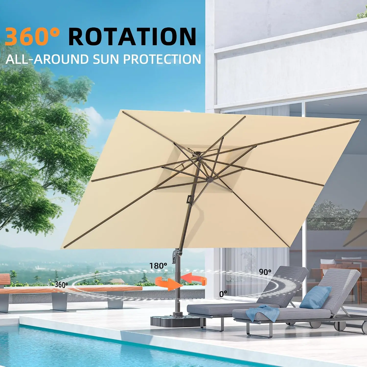 10' X 13' Outdoor Patio Umbrella Large Rectangle Cantilever Umbrella with Base Included, Heavy Duty 360°Rotation, Customized
