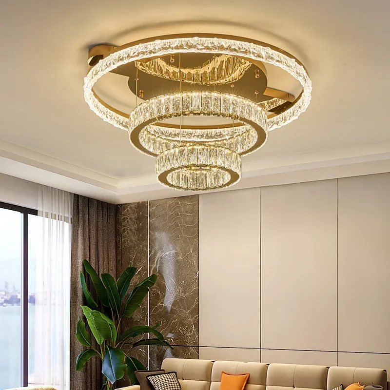 豪華な雰囲気のルームシーリングランプ 丸型クリスタル デュプレックスヴィラ ライトラグジュアリーダイニング マスターベッドルーム リビングルーム