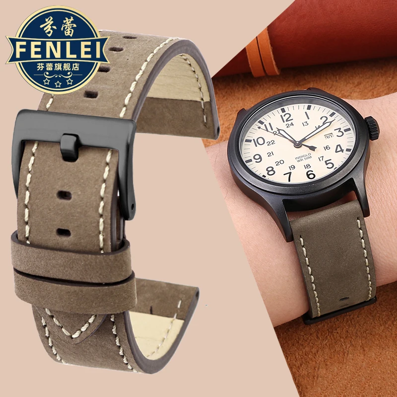 Pulseira de relógio de couro vintage para pulseira Timex masculina, pulseira de couro fosco, alta qualidade, 20mm, 22mm, T49905, T49963 Series