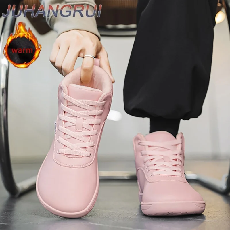 Winter Unisex Wide Toe Box High-Top Snow Boots Thermal Plush Lined Non-Slip Couple Comfortable Outdoor Sneakers Winter Warm Shoe