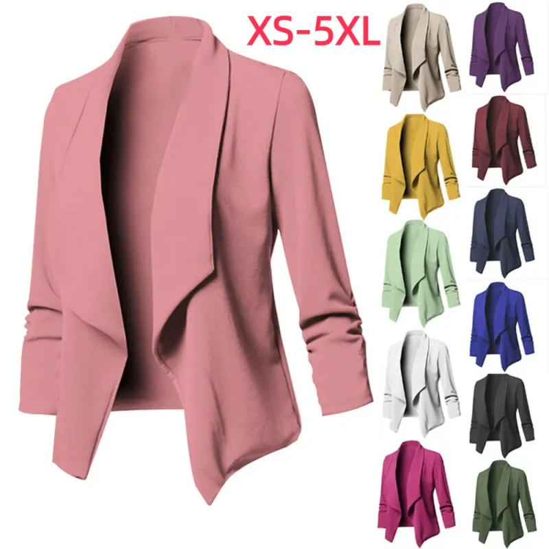 

Women OL Blazers Oversized S-5XL Female Notched Long Sleeve Pleated Slim Business Workwear Cardigan Blazers Coats