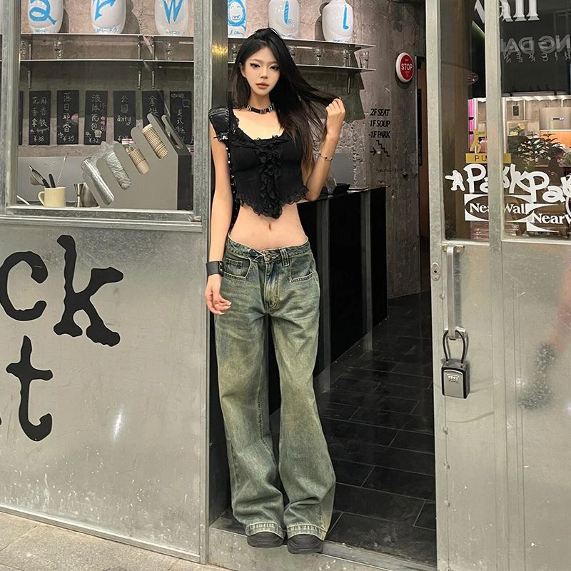 Vrouwen Blauw Gothic Emo Baggy Y2k Wijde Jeans Vintage Grunge Jean Broek Harajuku Oversize Denim Broek Alternatieve Kleding 2026