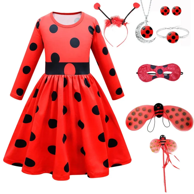 New 2025 Reddy Girl Little Beetle Ladybug Cosplay Mask Bag Accessories Kids Halloween Costume Children Party Ladybird Dress X159