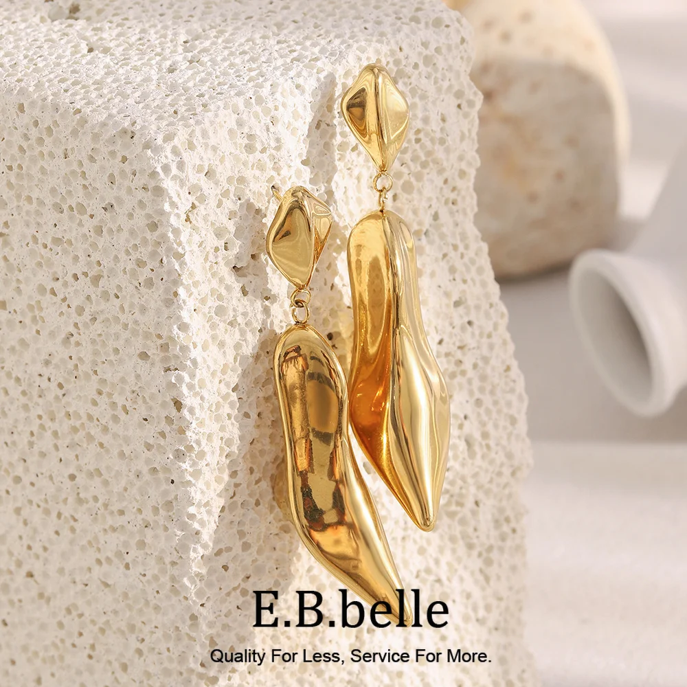 E.B.belle PVD Plated Stainless Steel Smooth Creative High Heels Shape Stud Earrings Fashion Women Party Jewelry
