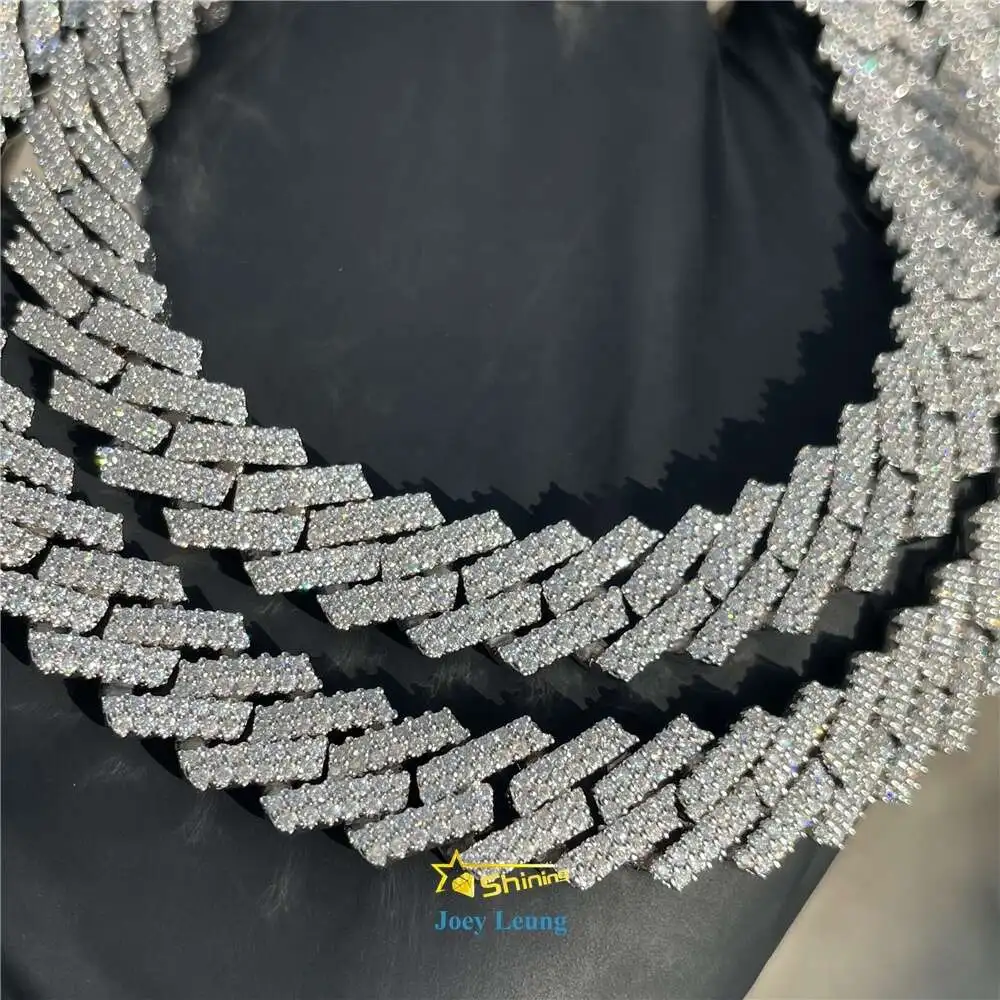 Luxury Hip Hop Jewelry Real Gold Plating Silver Necklace Moissanite Cuban Link Chain Iced Out.