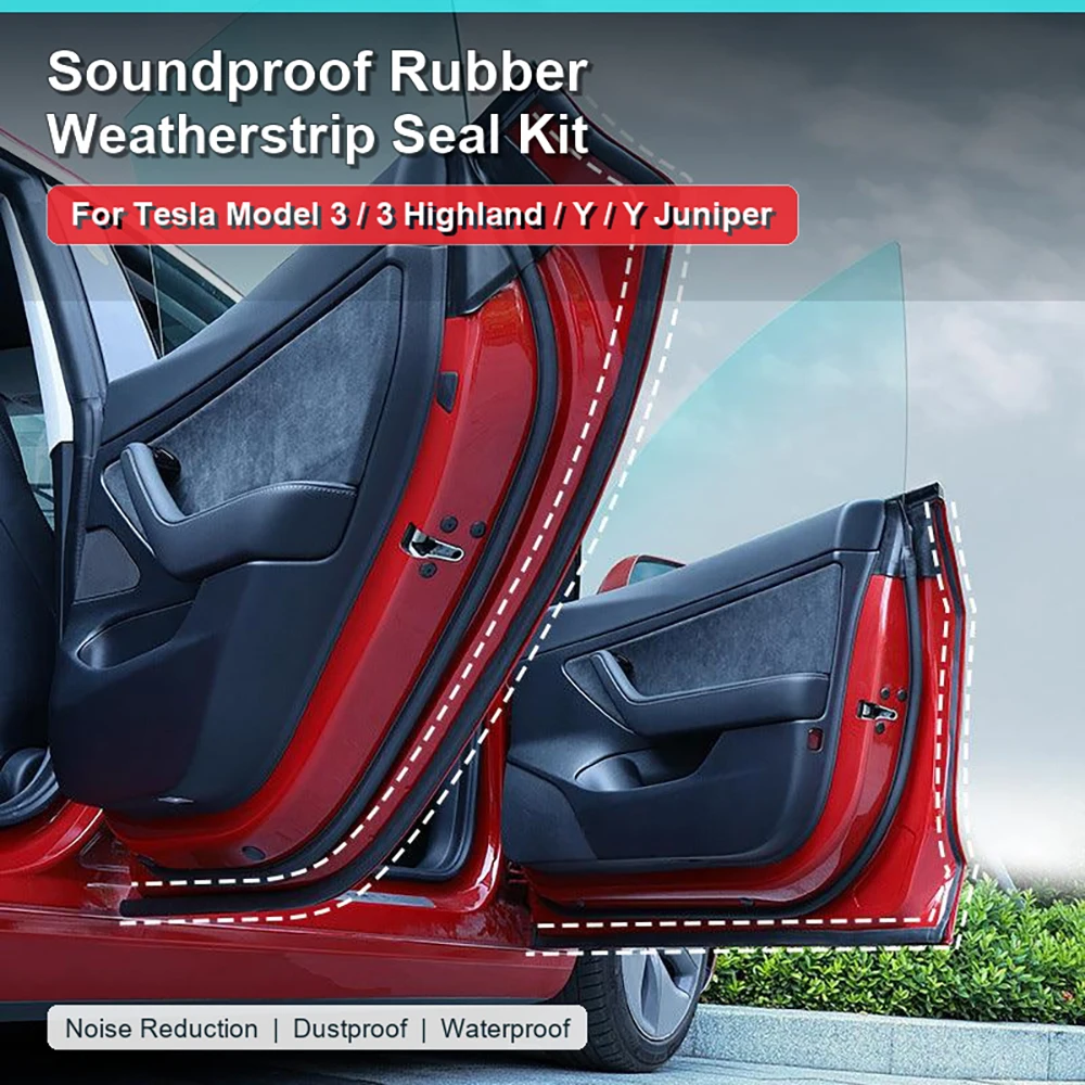 Car Door Seal Kit for Tesla Model 3 Highland/Y Juniper, Soundproof Rubber Weatherstrip Noise Dust Windproof Strip