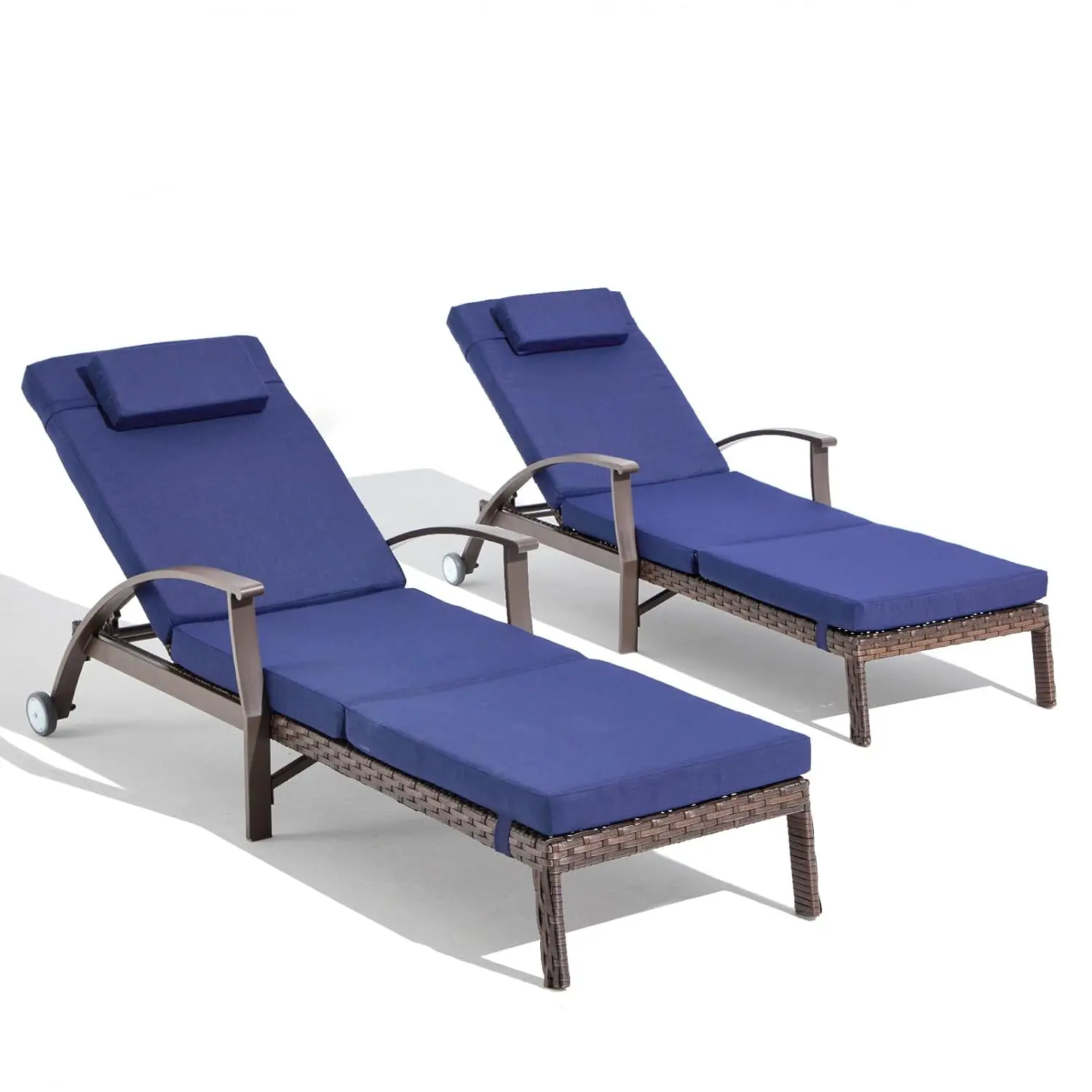 

Регулируемый шезлонг на колесиках с 2 подушками, плетеный, для патио, террасы, двора, на заказ