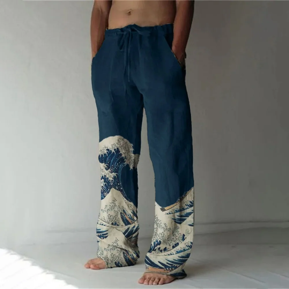 Versatile daily marine jellyfish 3D printed versatile men's loose casual pocket drawstring sports pants