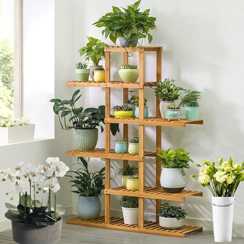 

Wall Corner Wooden Plant Stand Indoor Outdoor Garden Flower Pot Shelf Space Save