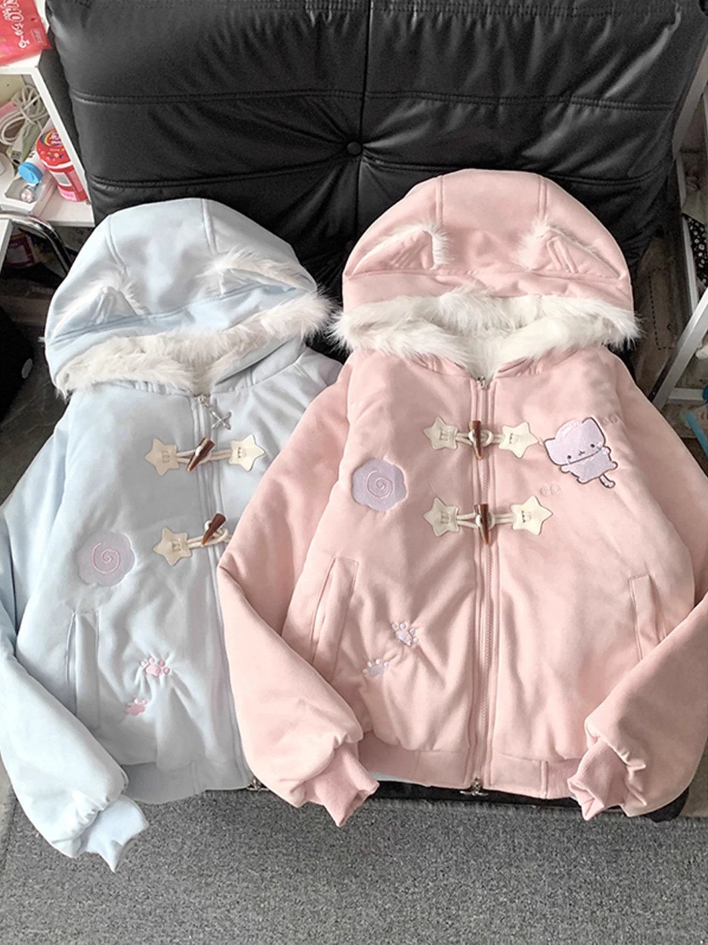 

Korean Sle Cute Embroidery Thi Warm Cotton Jaet Women's Winter Hat Hooded Casual Cotton Coat Sweet Loose Fit Long S...