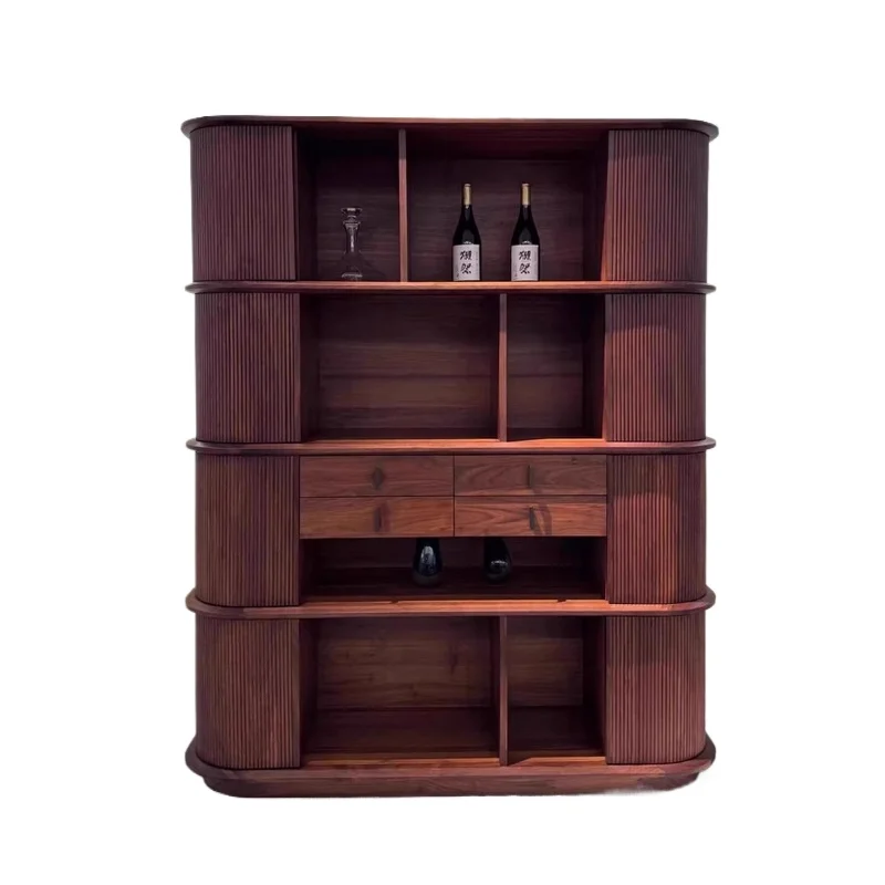 

*black walnut wine cabinet Modern light luxury minimalist style solid wood dining side cabinet Display cabinet High-end bookcase