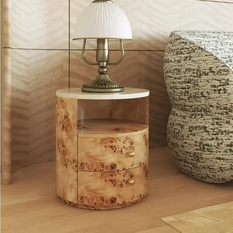 

Mid-century style living room side table, minimalist knot wood veneer headboard storage cabinet